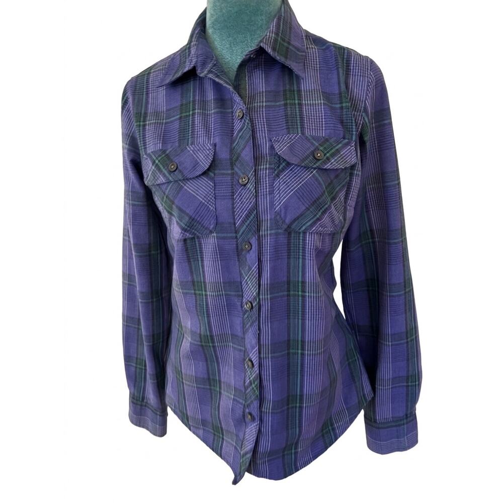 Marmot Purple Plaid Flannel Shirt Gorpcore Outdoorsy Women's Long Sleeve Button